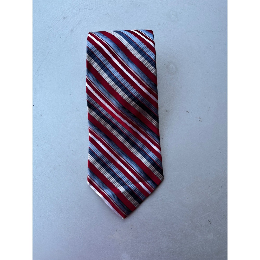 Stafford Mens Red Blue Grey Striped 100% Silk Necktie‎ Classic Business Tie